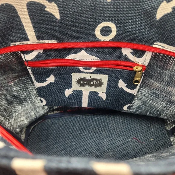 NWT Mud‎ Pie Tote Bag Anchor Print Rope Handles Beach Bag Purse Nautical Tote - Picture 5 of 8